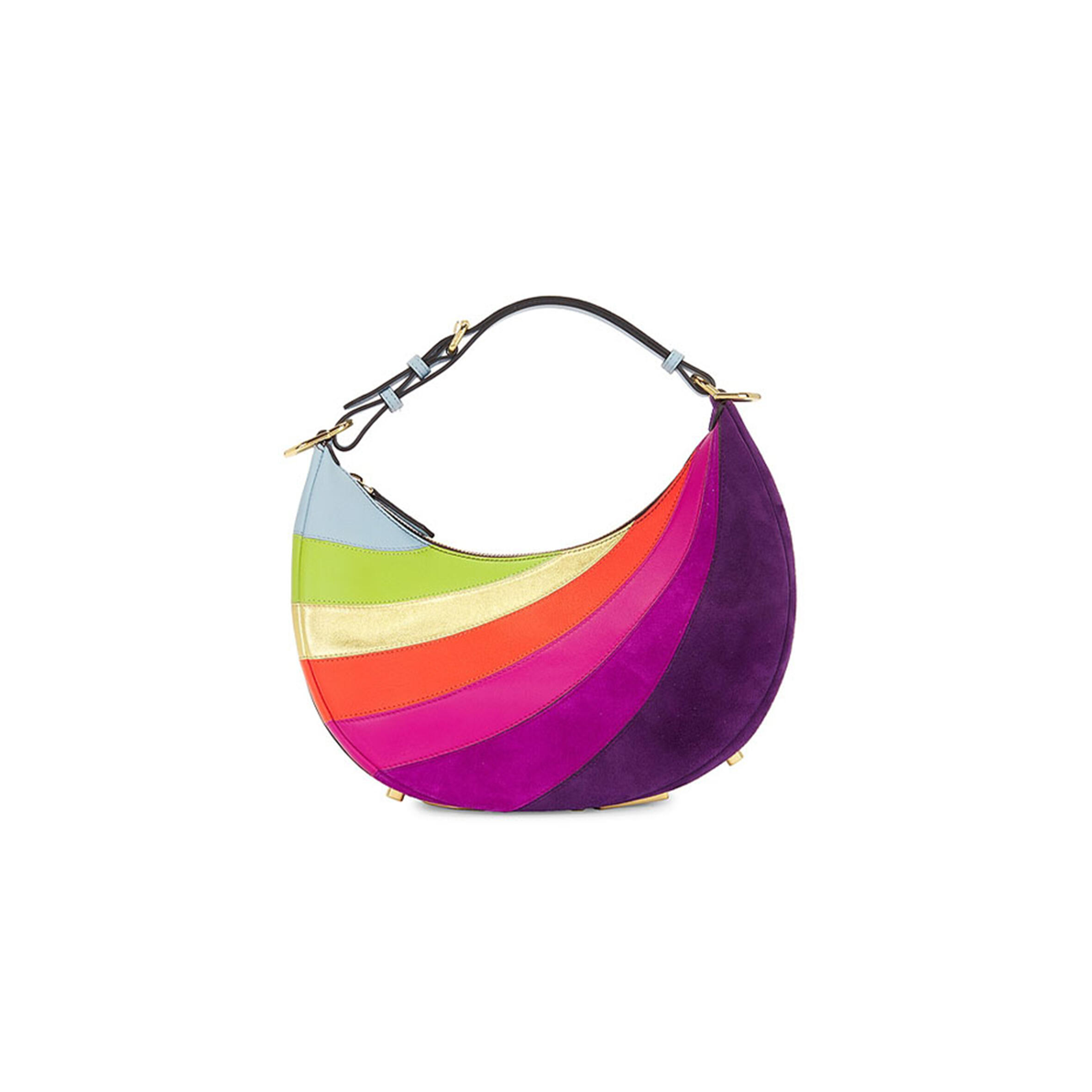F**di vitello seta goatskin suede rainbow inlay small F**digraphy hobo bag multicolor azzurro baby (29*24.5*10cm)